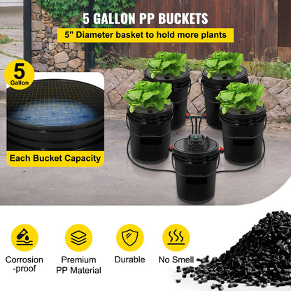 Hydroponics Deep Water Culture DWC Hydroponic System 5 Gallon 5 Buckets