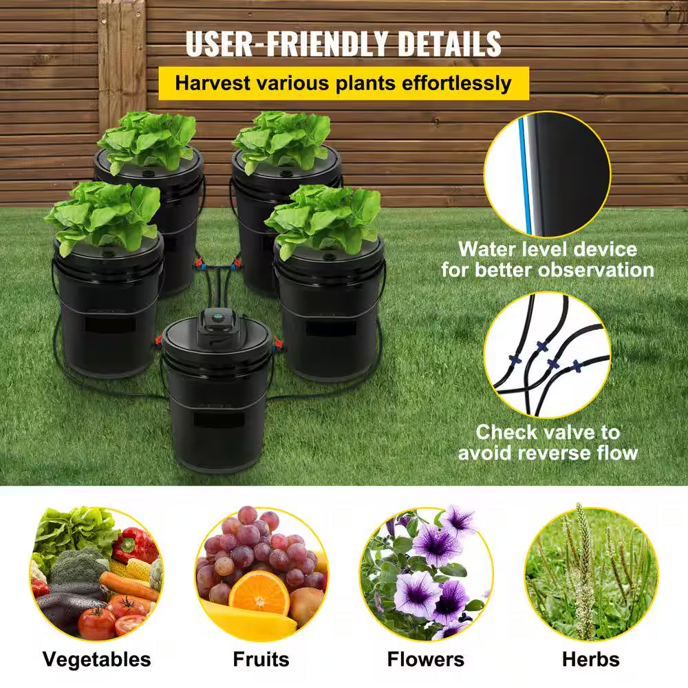 DWC Hydroponic System-5 Gal, 5 Buckets Deep Water Culture Kit with Pump, Air Stone, Reservoir for Indoor Vegetables