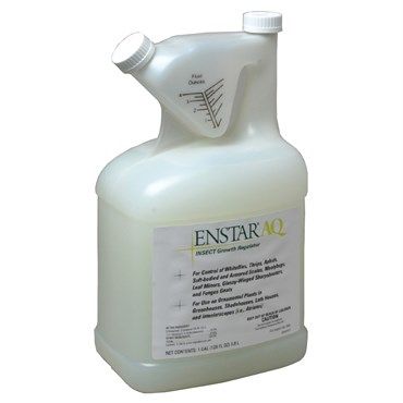 Enstar AQ insect growth regulator in a 1-gallon container by Valent BioSciences, used as an insecticide to control pest populations.