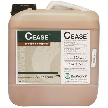 Bioworks Inc. CEASE Fungicide 1 Gallon OMRI Listed container, agricultural fungicide for plant disease control