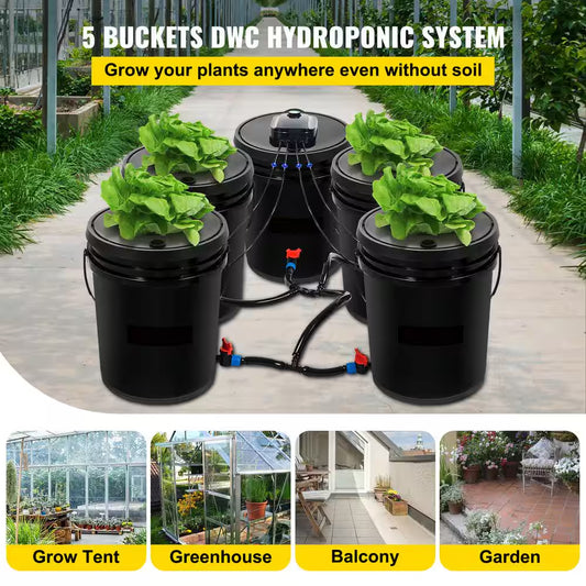 DWC Hydroponic System-5 Gal, 5 Buckets Deep Water Culture Kit with Pump, Air Stone, Reservoir for Indoor Vegetables