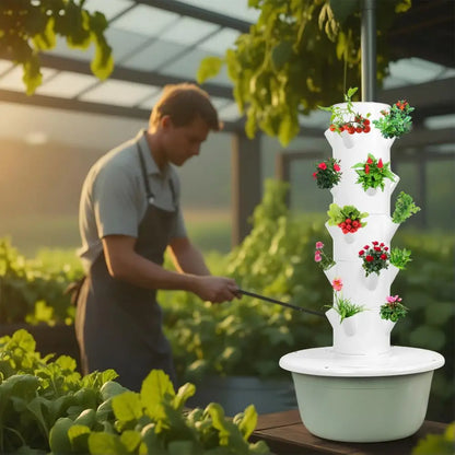 5 Layers Hydroponic Growing Tower with Tank, Indoor Hydroponics Growing System, Vegetables Vertical Planter Tower Garden Kit