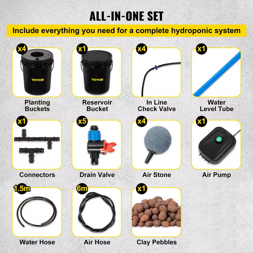 DWC Hydroponic System-5 Gal, 5 Buckets Deep Water Culture Kit with Pump, Air Stone, Reservoir for Indoor Vegetables