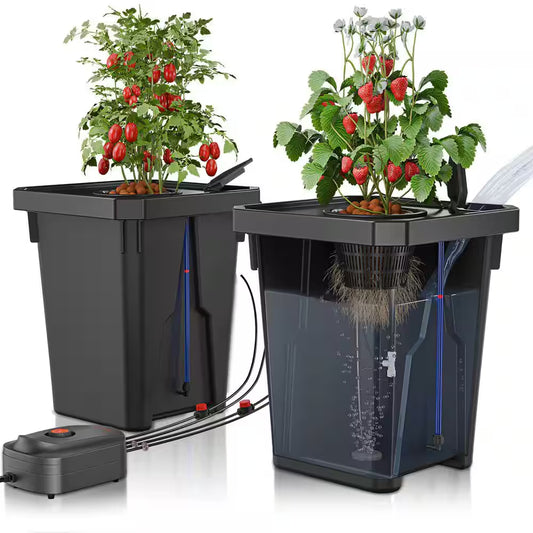 7-Gal Deep Water Culture Hydroponics System W/ Triangular Cover, Drip Irrigation Kit, Air Pump, 2 Buckets for Gardening