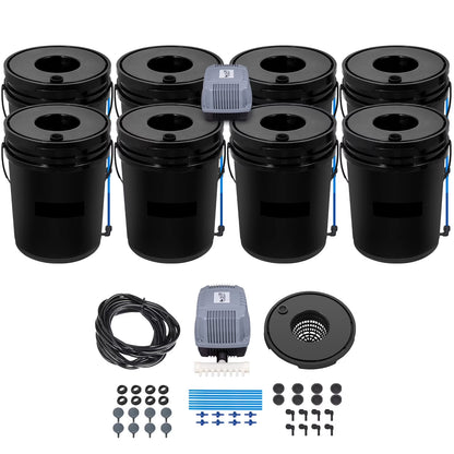 DWC Hydroponic System, 5 Gallon 8 Buckets, Deep Water Culture Growing Bucket, Hydroponics Grow Kit with Pump, Air Stone and Water Level Device, for Indoor/Outdoor Leafy Vegetables