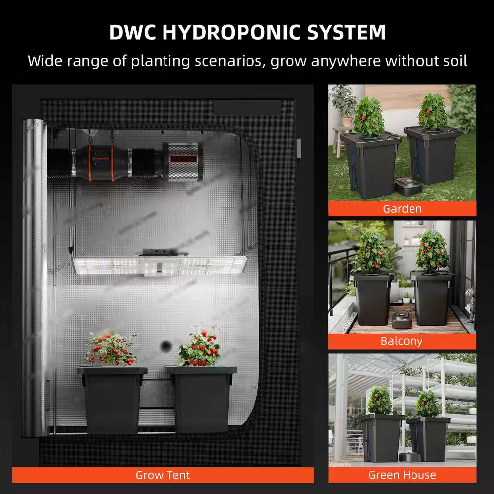 7-Gal Deep Water Culture Hydroponics System W/ Triangular Cover, Drip Irrigation Kit, Air Pump, 2 Buckets for Gardening