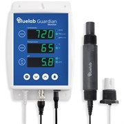 Bluelab Guardian Monitor inline WiFi meter for water quality monitoring, showing digital display and sensor connections.