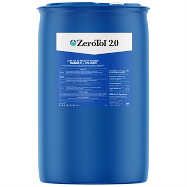 ZeroTol 2.0 broad spectrum fungicide, bactericide, and algaecide in a 55-gallon drum by Biosafe Systems.