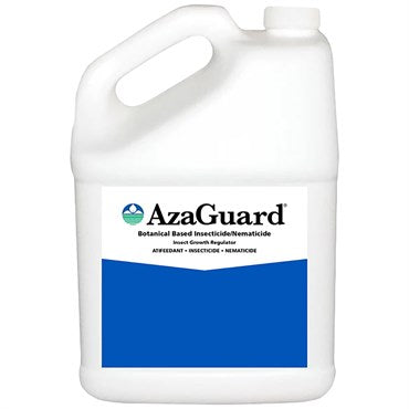 A 1-gallon bottle of AzaGuard insecticide and nematicide by BFGSupply, OMRI Listed, for pest and nematode control.