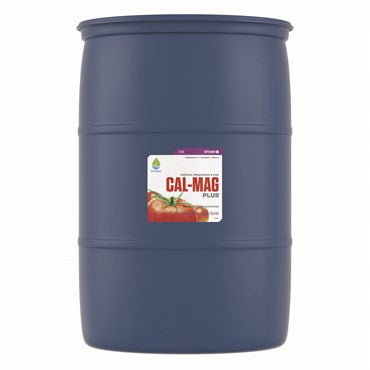 Botanicare Cal-Mag Plus nutrients in a 55-gallon container, designed for plant calcium and magnesium supplementation.