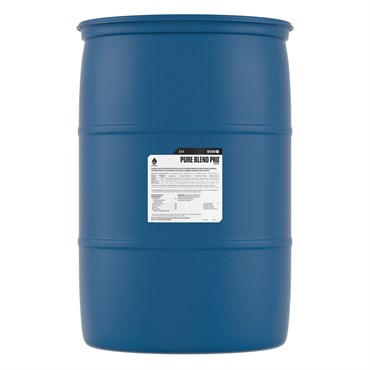 Botanicare Pure Blend Pro Grow nutrients in a 55-gallon container, featuring a 3-2-4 nitrogen-phosphorus-potassium ratio for plant growth.