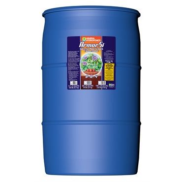 General Hydroponics Armor Si 0-0-4 nutrient bottle for hydroponic plants, 55-gallon size, with label showing product details.