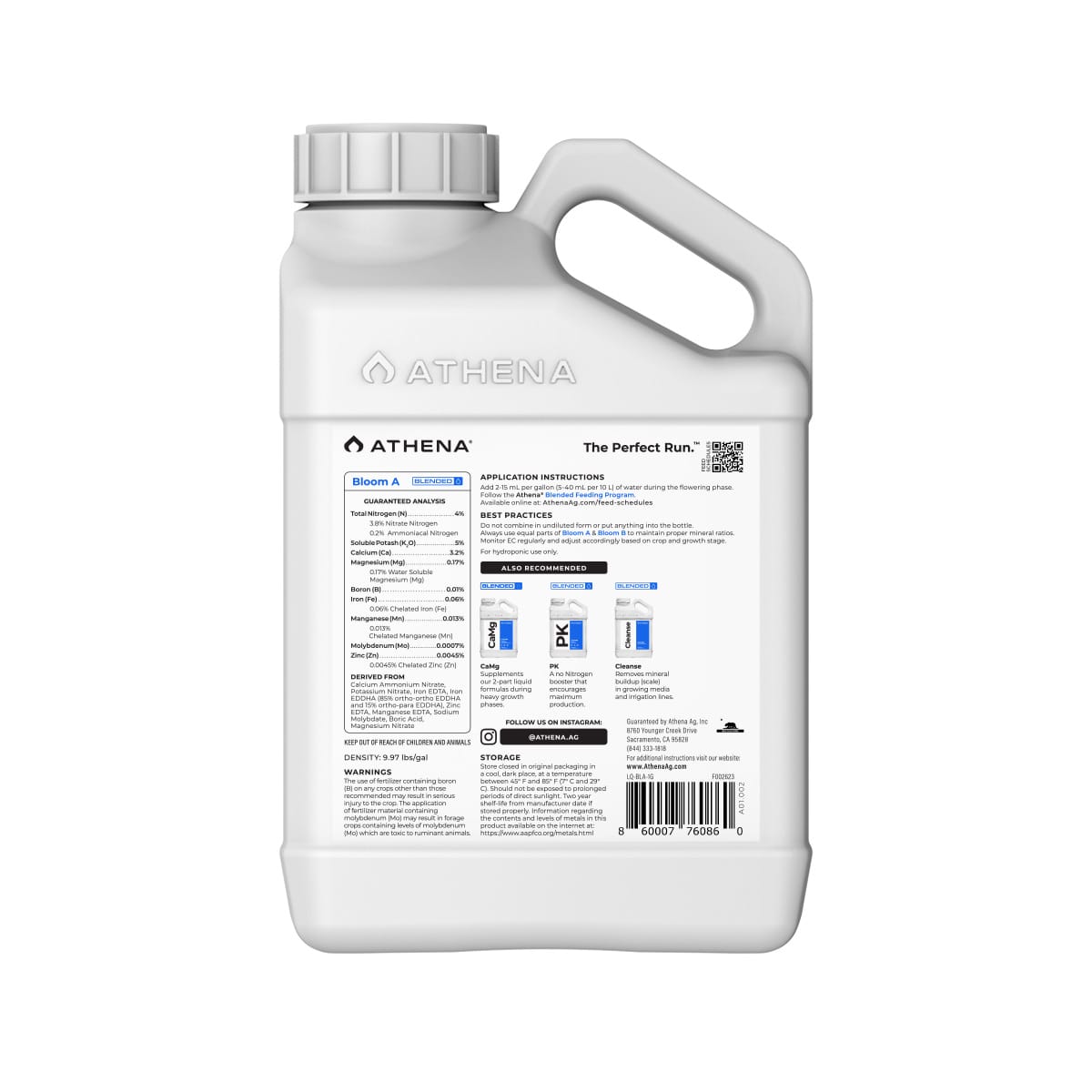 ATHENA Bloom A and B nutrient formula bottles for hydroponic gardening, designed to promote healthy plant growth.
