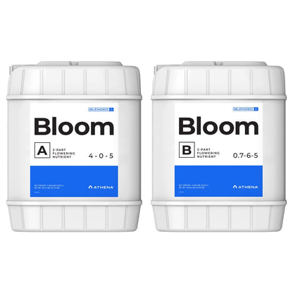 Athena Bloom A and B hydroponic nutrient formula bottles, nutrient solution for plant growth, by ATHENA.