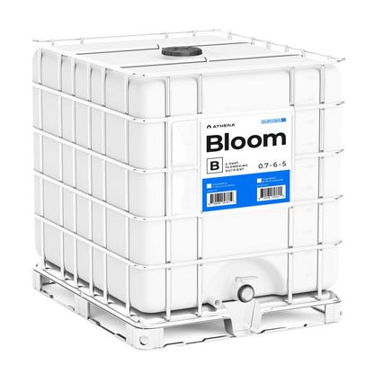 Athena Bloom A and B hydroponic nutrient formula bottles by ATHENA, used for plant growth in hydroponic gardening systems.