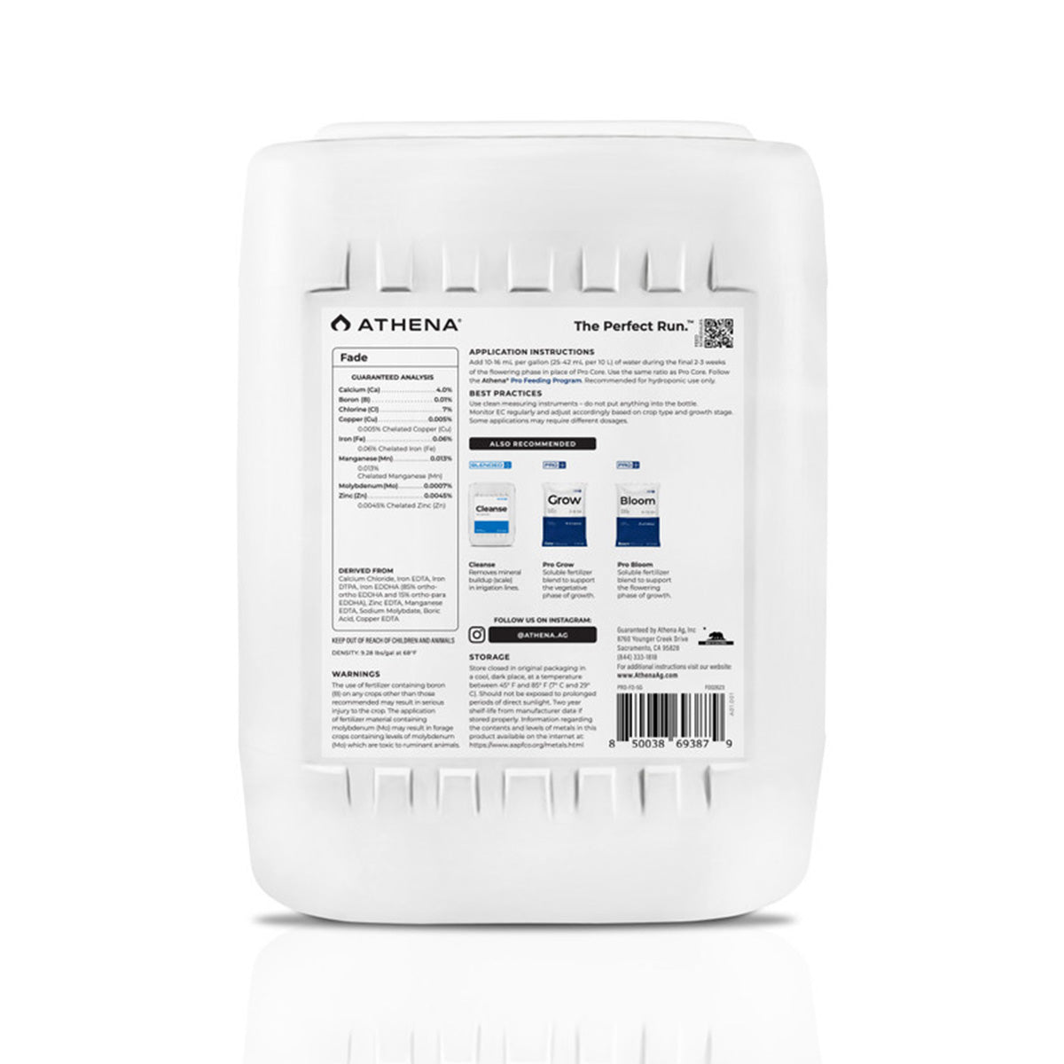 Athena Fade Enhancing Finisher hydroponic nutrient in 1-gallon container, designed to improve plant color and finish.