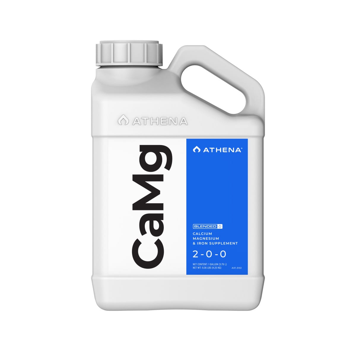 ATHENA Liquid Calcium Magnesium Hydroponic Nutrients gallon bottle, used for plant growth and nutrient support in hydroponic systems.