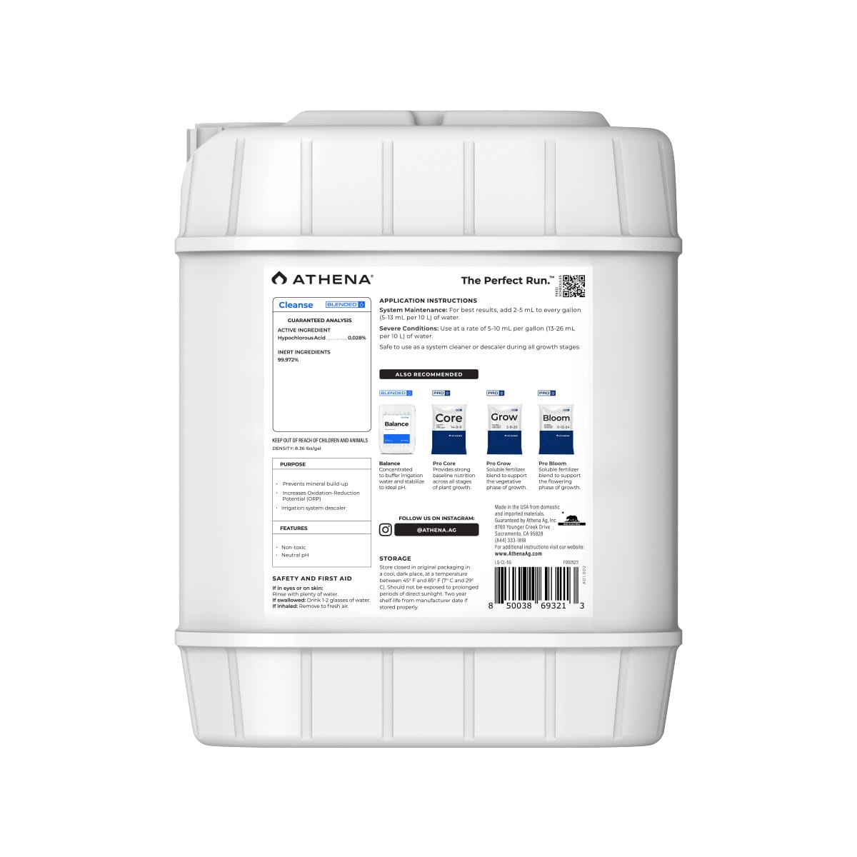 Athena Liquid Cleanse Flushing Agent for hydroponic nutrients in a gallon container, used for plant flushing and nutrient management.