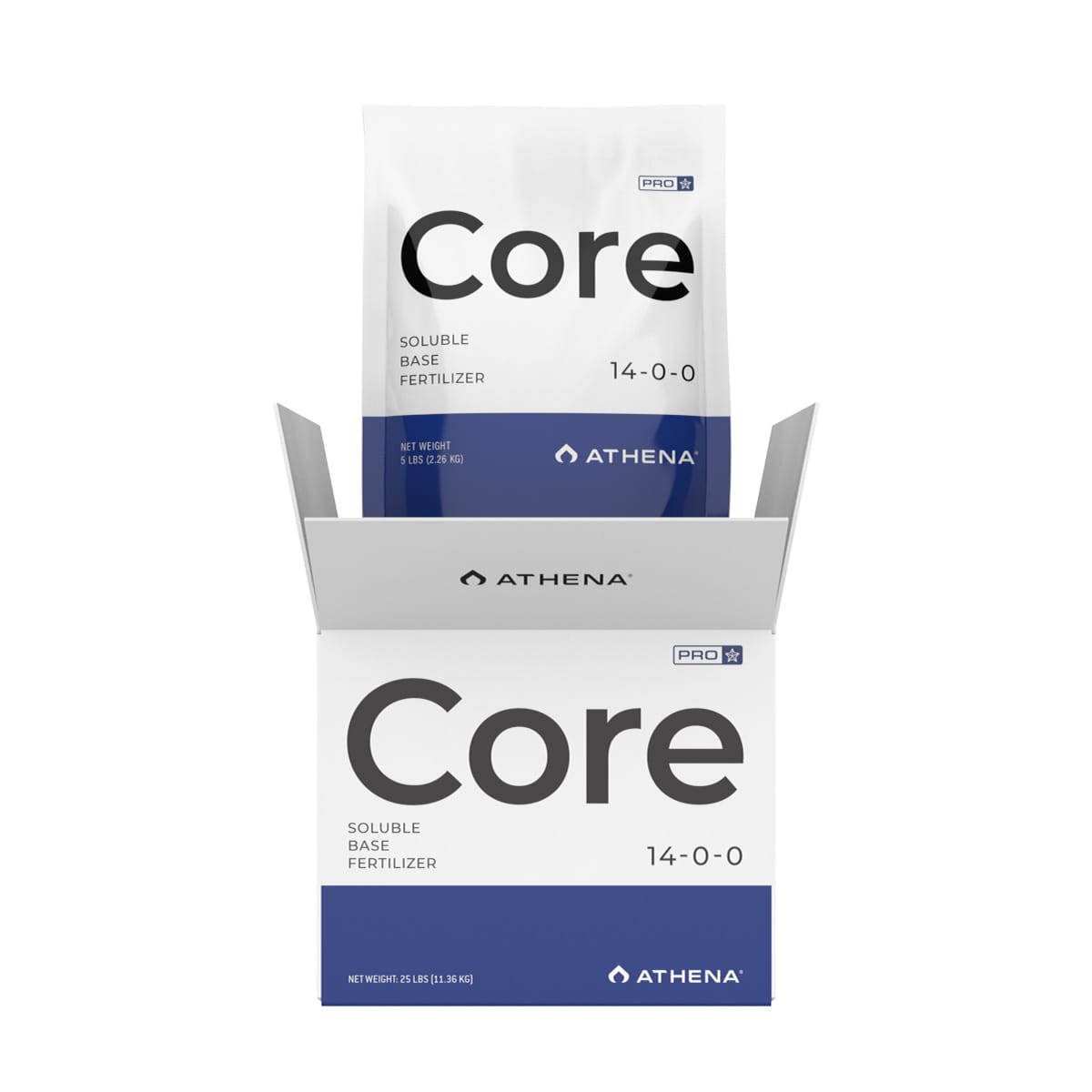ATHENA Pro Core hydroponic nutrients in a 10-pound box, designed for optimal plant growth in hydroponic systems.