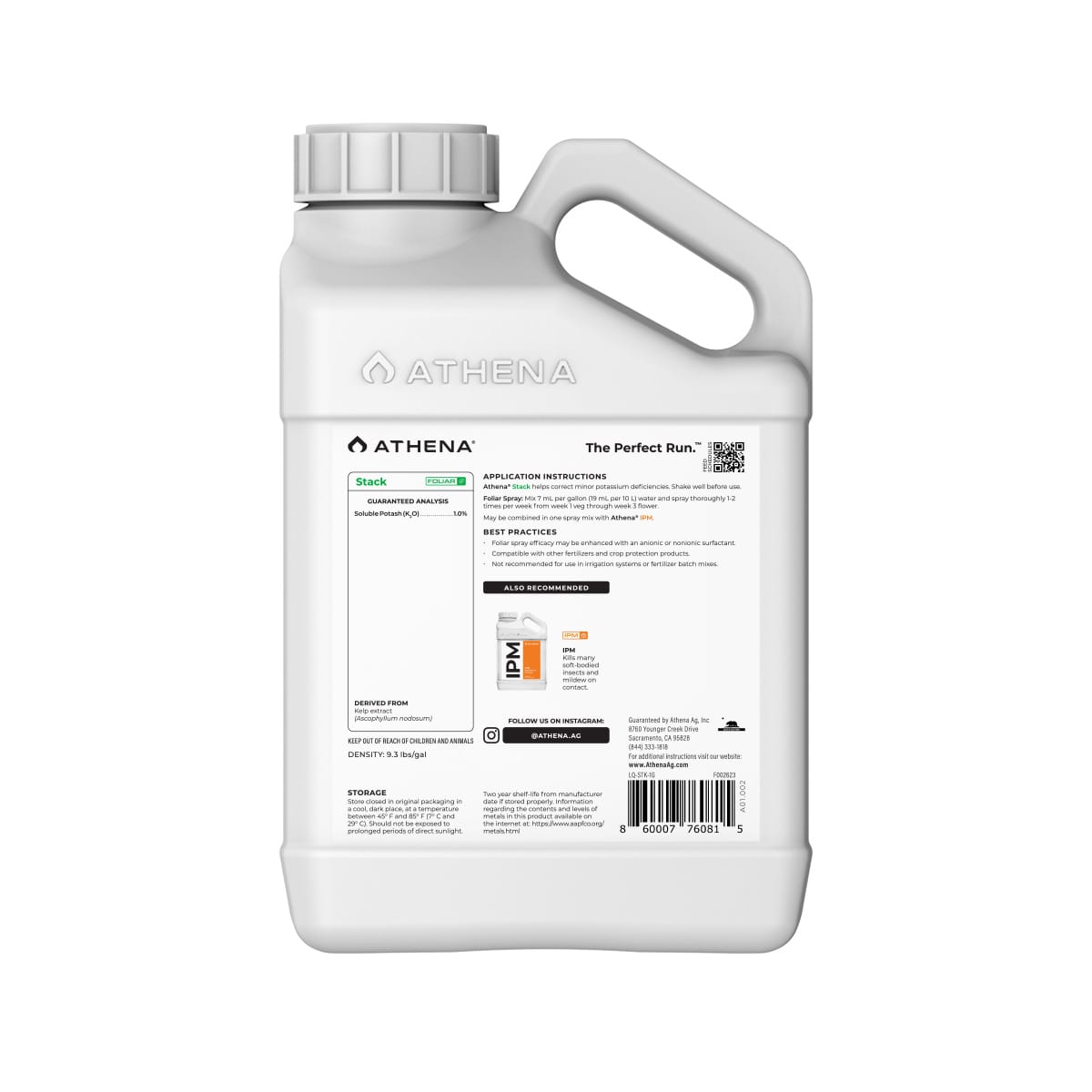 Athena Stack Kelp Extract hydroponic nutrients in a quart bottle, designed for plant growth and health.