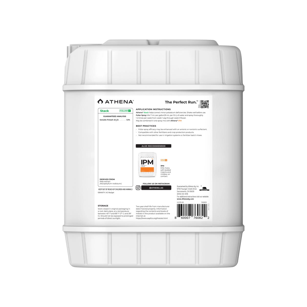 Athena Stack Kelp Extract hydroponic nutrients in a quart bottle, used for boosting plant growth and health in hydroponic systems.