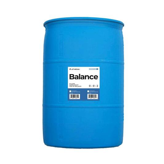Athena Balance Silicon Supplement for hydroponic nutrients, 55-gallon drum, used to strengthen plants and improve growth.