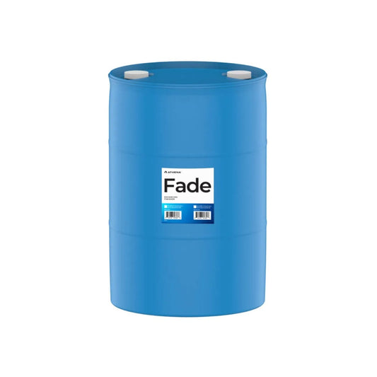 ATHENA Fade Hydroponic Nutrients in a 55-gallon drum, showing the large container used for bulk plant nutrient solutions.