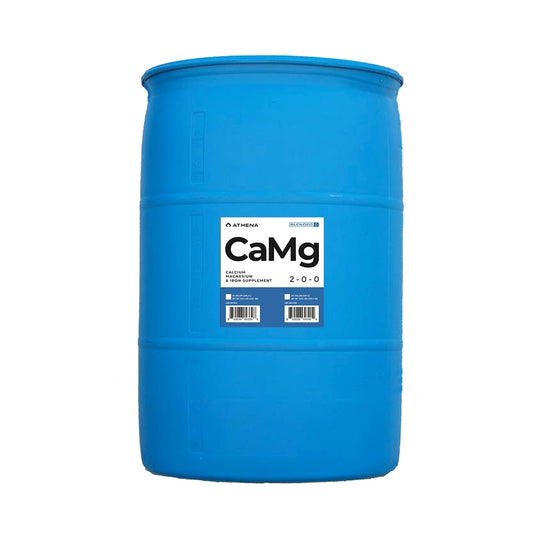 Athena Liquid CaMg hydroponic nutrients in a 55-gallon bulk container, suitable for plant growth and nutrient supplementation.