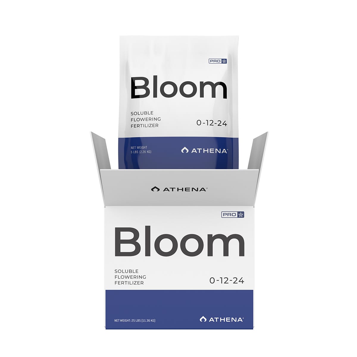 ATHENA Pro Bloom hydroponic nutrients in a 10-pound box, ideal for plant flowering and fruiting in hydroponic systems.