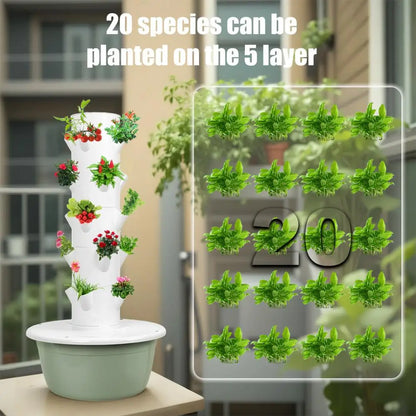 5 Layers Hydroponic Growing Tower with Tank, Indoor Hydroponics Growing System, Vegetables Vertical Planter Tower Garden Kit