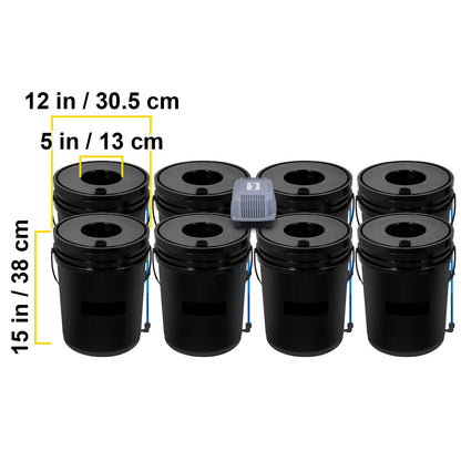 DWC Hydroponic System, 5 Gallon 8 Buckets, Deep Water Culture Growing Bucket, Hydroponics Grow Kit with Pump, Air Stone and Water Level Device, for Indoor/Outdoor Leafy Vegetables