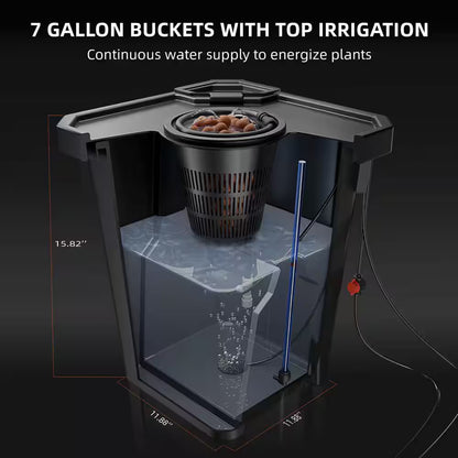 7-Gal Deep Water Culture Hydroponics System W/ Triangular Cover, Drip Irrigation Kit, Air Pump, 2 Buckets for Gardening