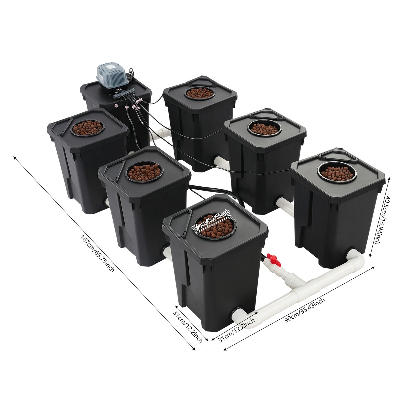 Recirculating Hydroponic System Strong Air Water Pump 6 Grow Buckets 27L