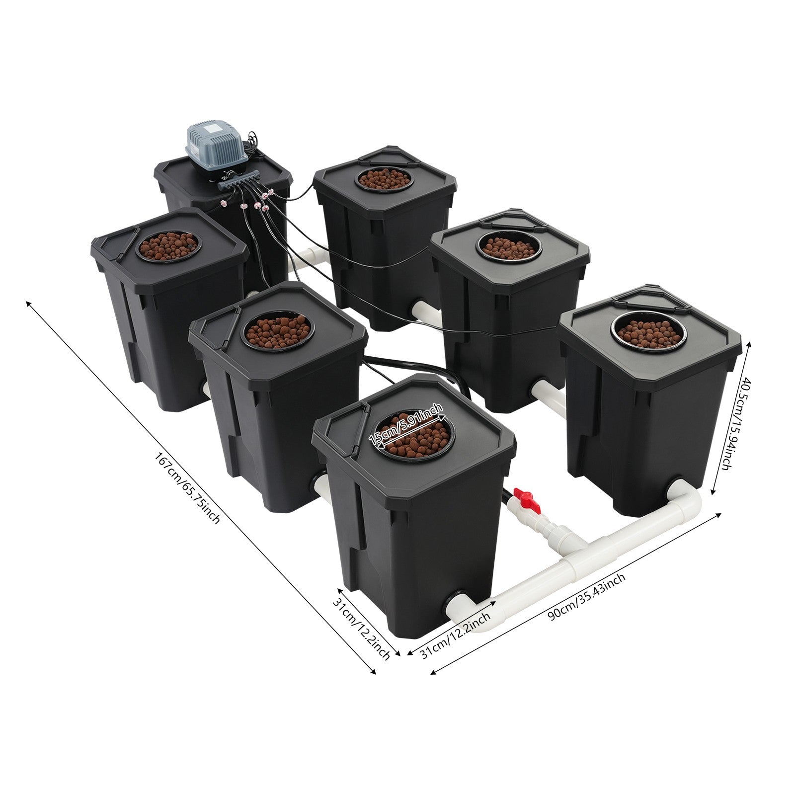 Recirculating Hydroponic System Strong Air Water Pump 6 Grow Buckets 27L