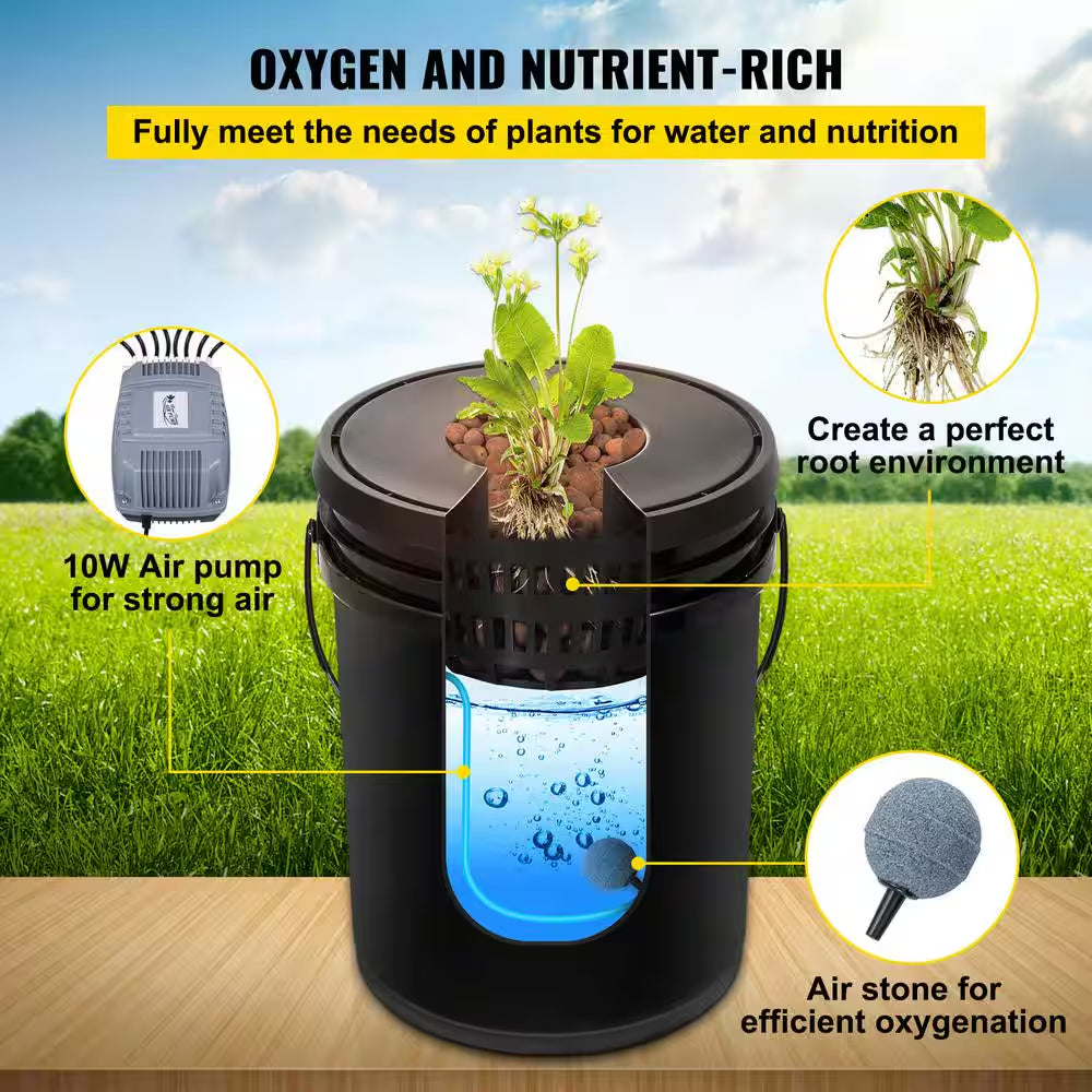 DWC Hydroponic System-5 Gal, 5 Buckets Deep Water Culture Kit with Pump, Air Stone, Reservoir for Indoor Vegetables
