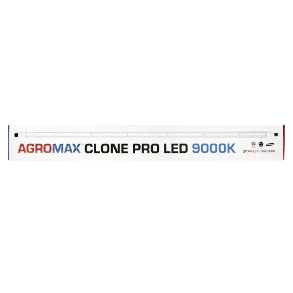 Two AgroMax Clone Pro 9000K 18W LED grow lights for indoor gardening, shown side by side in a natural setting.