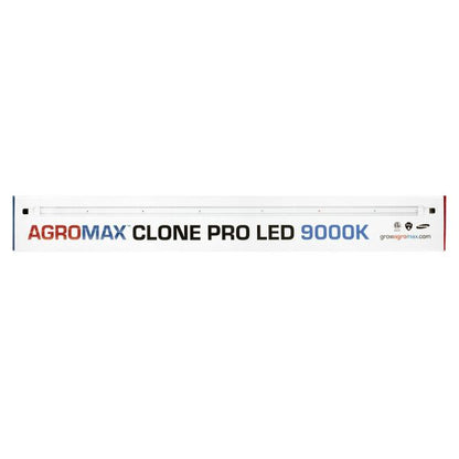 Two AgroMax Clone Pro 9000K 18W LED grow lights for indoor gardening, shown side by side in a natural setting.