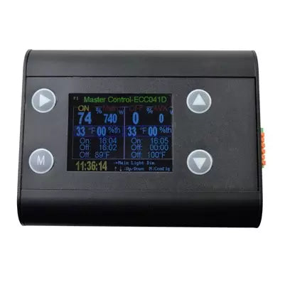 AgroMax Signature Series Master Controller for grow lights, featuring digital controls and multiple connection ports.