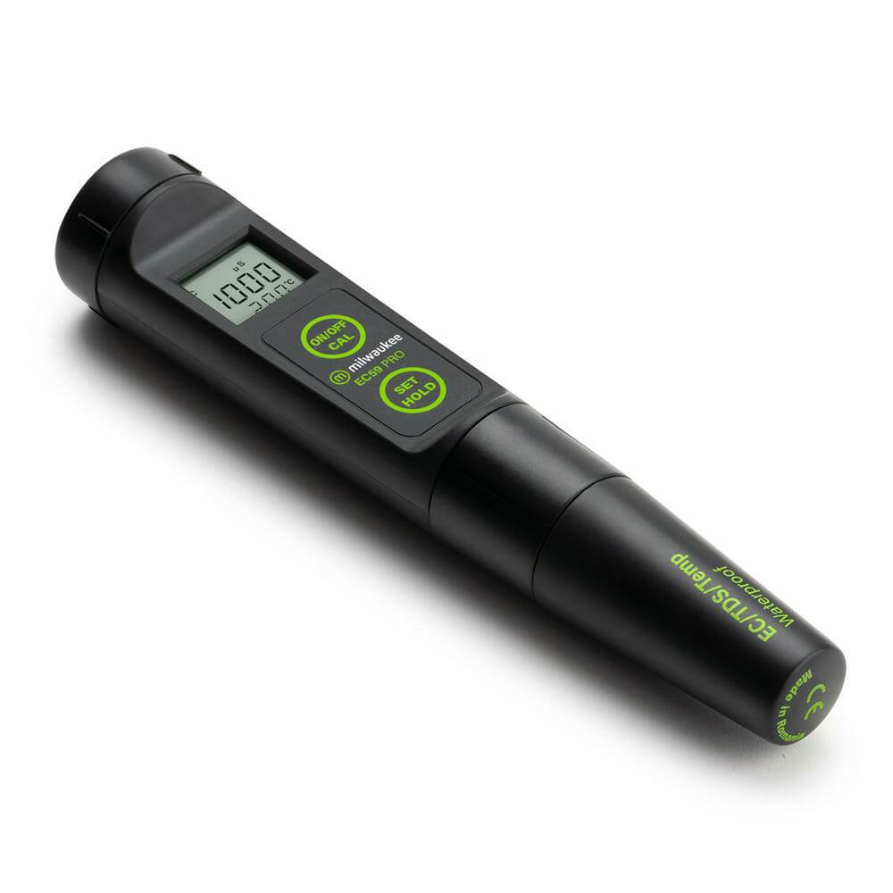 Milwaukee EC59 waterproof 3-in-1 EC, TDS, and temperature tester for precise grow room control.