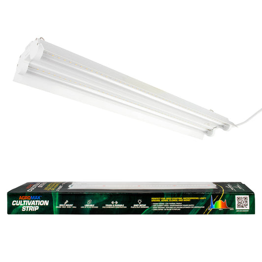 AgroMax 2-foot 20W LED cultivation strip used for plant cloning, featuring bright LED lights in a durable grow light setup.