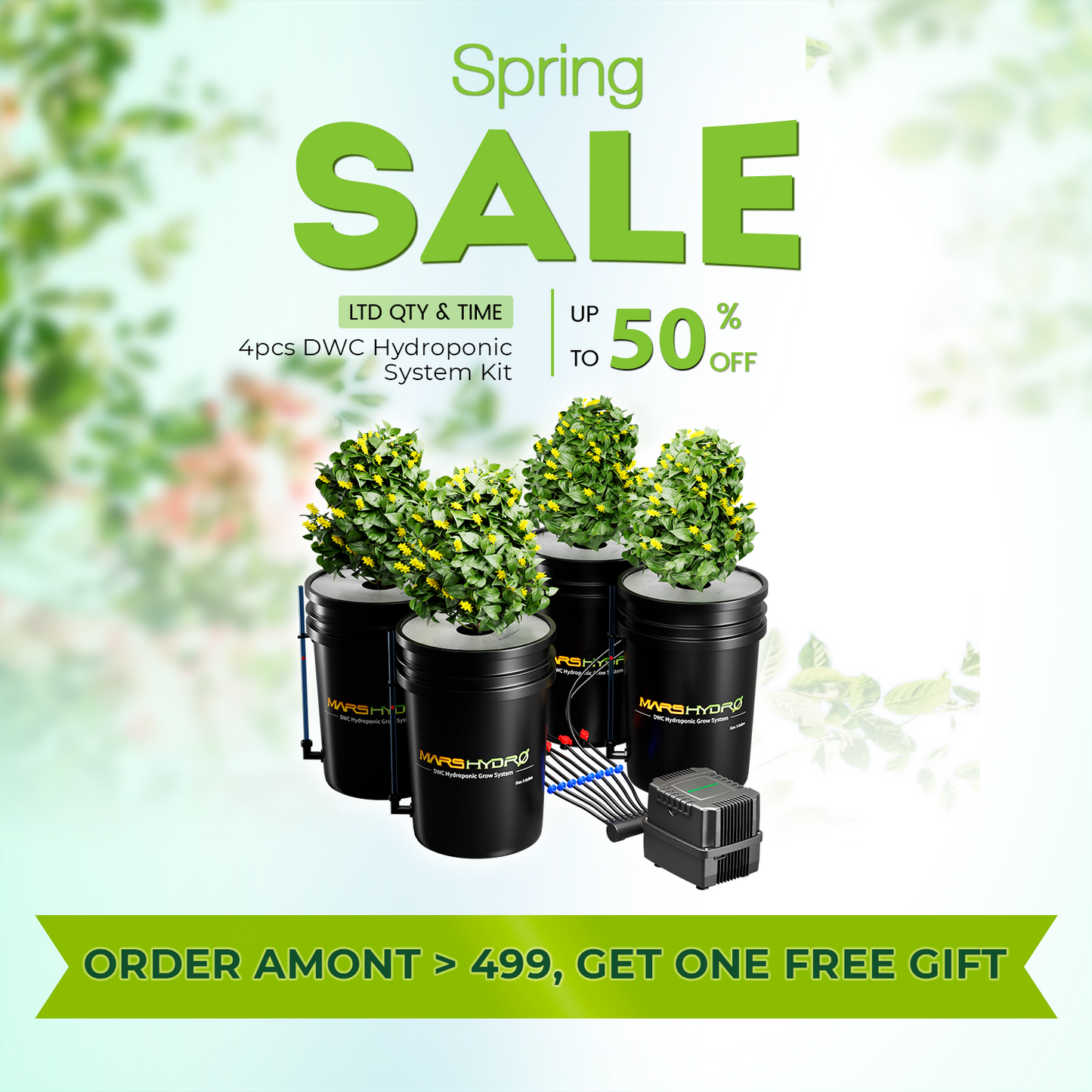 Mars Hydro DWC Hydroponics Grow System 5 Gallon Deep Water Culture with 4 Bucket